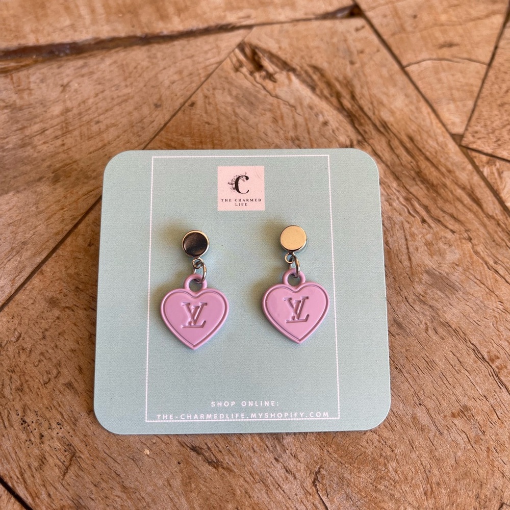 Lavender Heart Earrings with Logo